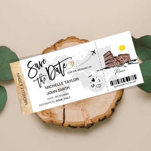 Save the Date Boarding Pass Rome Italy Invitation