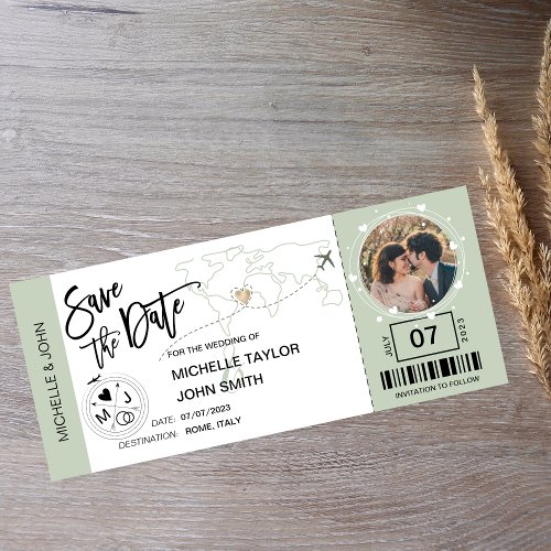 Save the Date Boarding Pass Simple World Map Invit Invitation