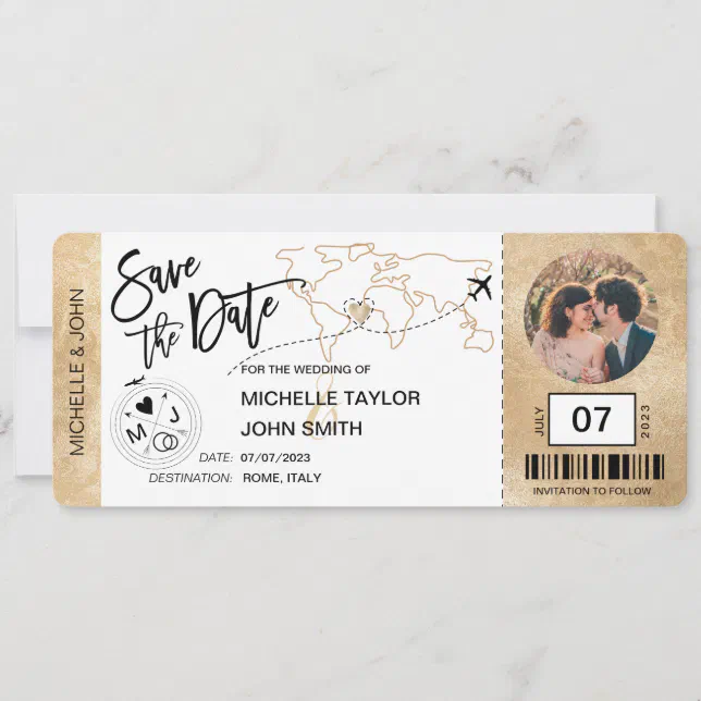 Save the Date Boarding Pass Simple World Map Invit Invitation | Zazzle