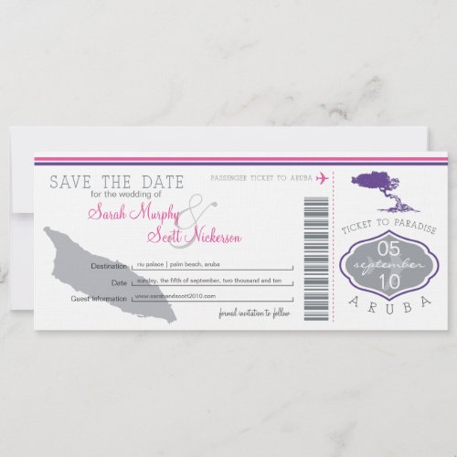Save the Date Boarding Pass to Aruba