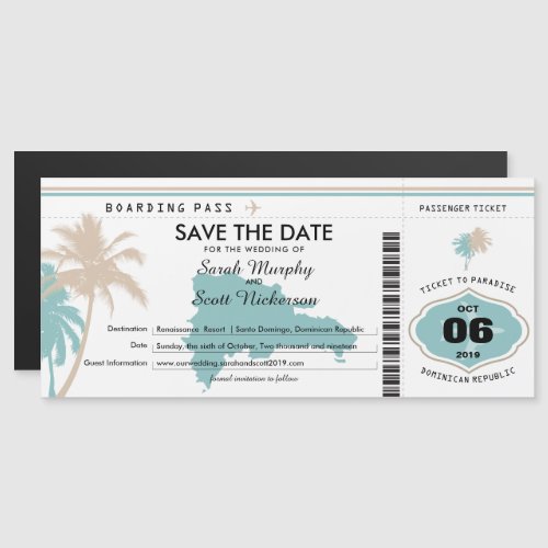 Save the Date Boarding Pass to Dominican Republic Magnetic Invitation