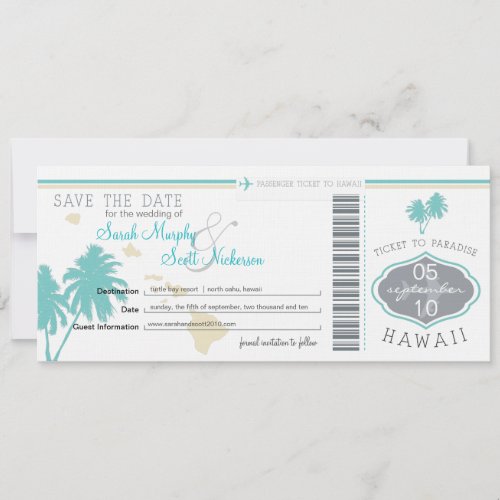 Save the Date Boarding Pass to Hawaii