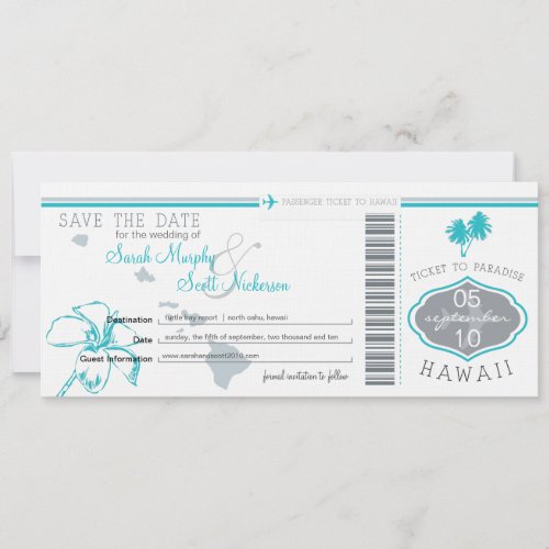 Save the Date Boarding Pass to Hawaii