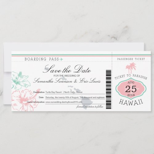 Save the Date Boarding Pass to Hawaii