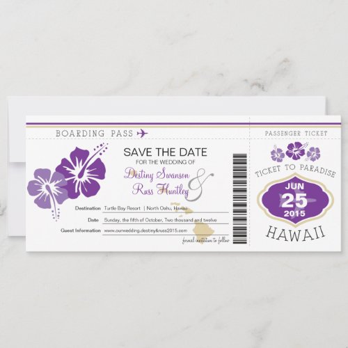 Save the Date Boarding Pass to Hawaii