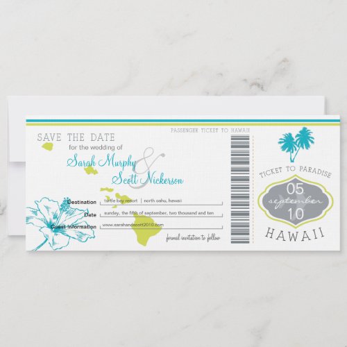 Save the Date Boarding Pass to Hawaii