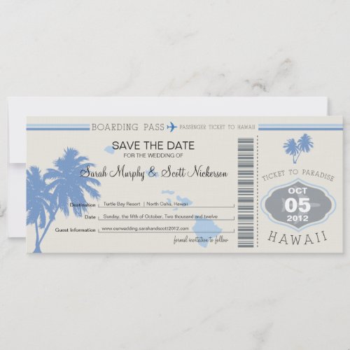 Save the Date Boarding Pass to Hawaii