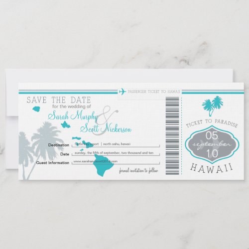 Save the Date Boarding Pass to Hawaii