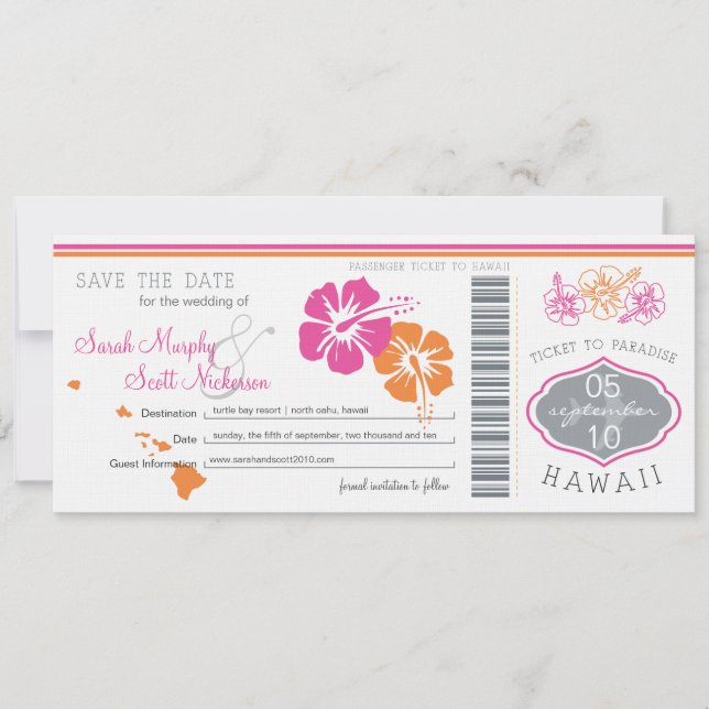 Save the Date Boarding Pass to Hawaii (Front)