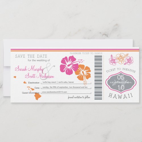 Save the Date Boarding Pass to Hawaii