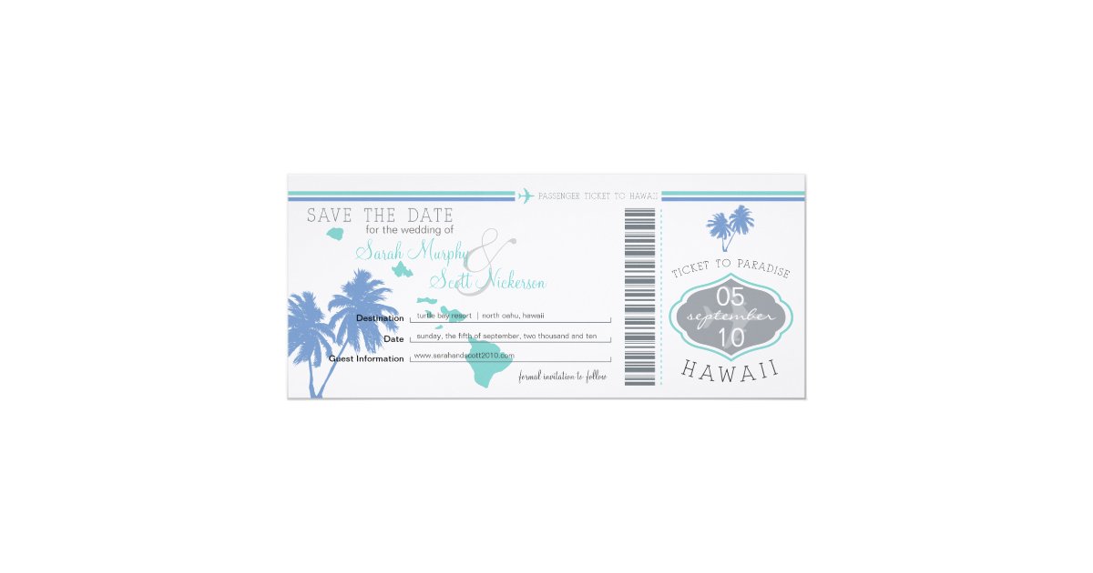 Save the Date Boarding Pass to Hawaii Card | Zazzle