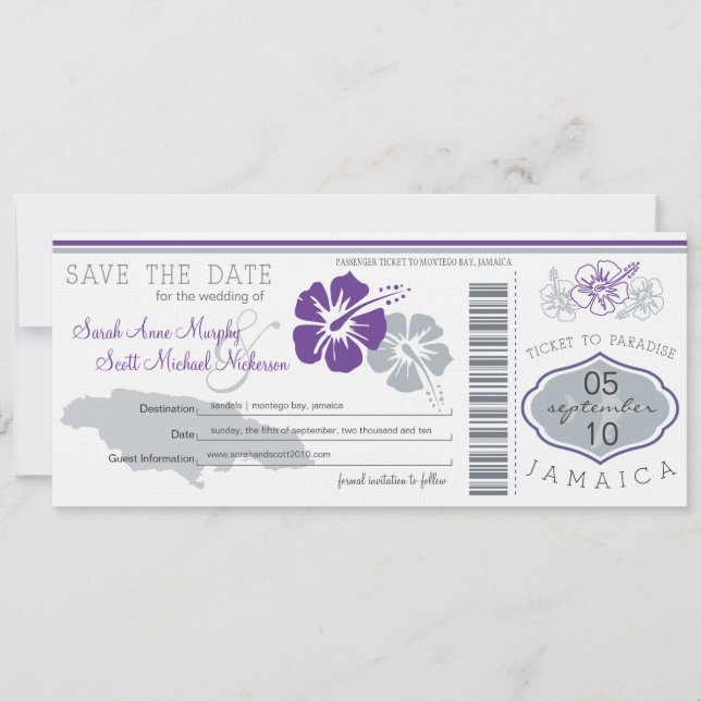 Save the Date Boarding Pass to Jamaica (Front)