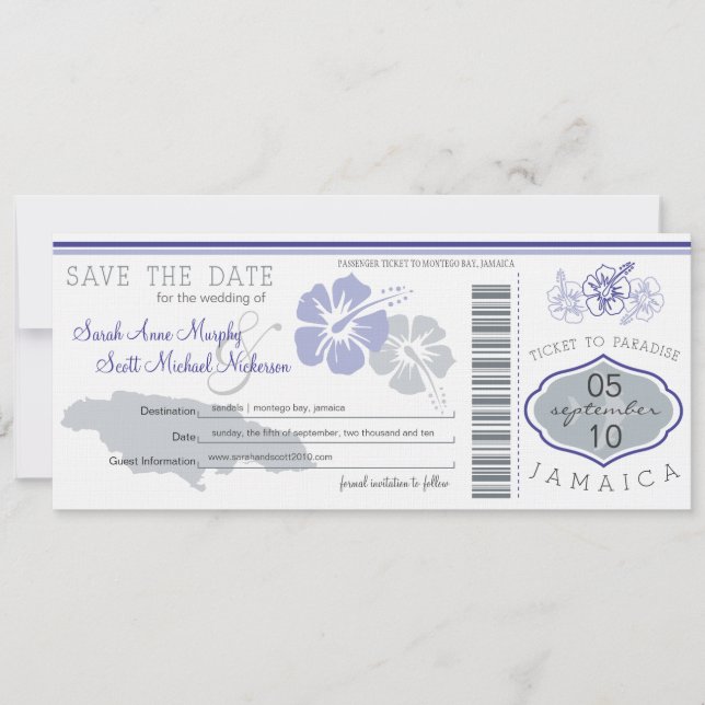 Save the Date Boarding Pass to Jamaica (Front)