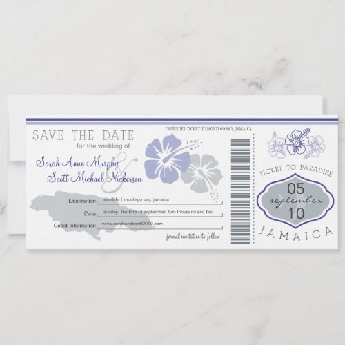 Save the Date Boarding Pass to Jamaica