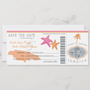 Save the Date Boarding Pass to Jamaica