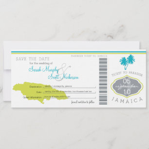 Save the Date Boarding Pass to Jamaica