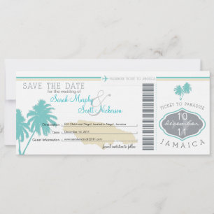 Save the Date Boarding Pass to Jamaica