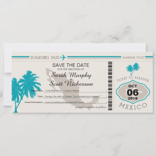 Save the Date Boarding Pass to Mexico