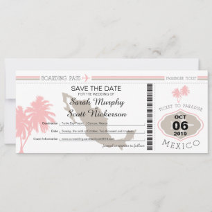 Save the Date Boarding Pass to Mexico