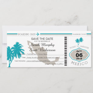 Save the Date Boarding Pass to Mexico