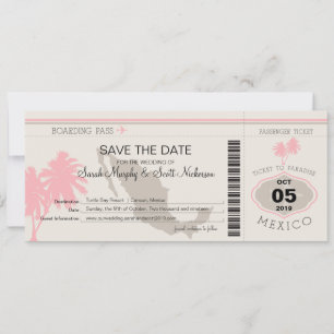 Save the Date Boarding Pass to Mexico