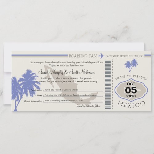 Save the Date Boarding Pass to Mexico
