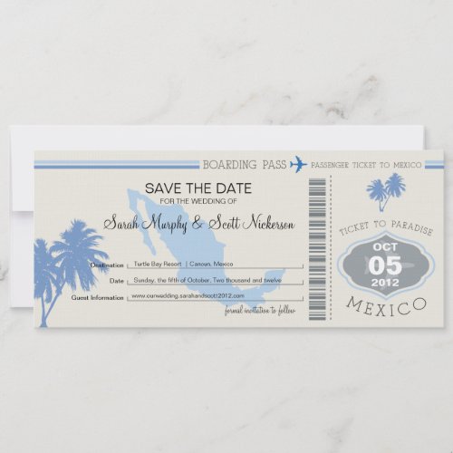Save the Date Boarding Pass to Mexico