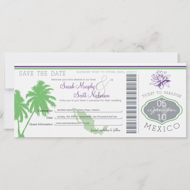 Save the Date Boarding Pass to Mexico (Front)