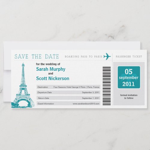 Save the Date Boarding Pass to Paris France