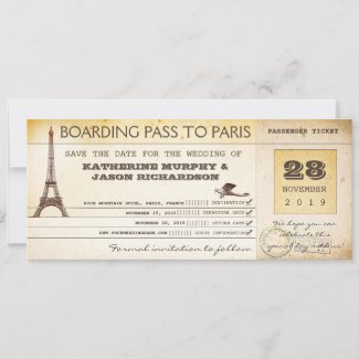 save the date boarding pass to paris france