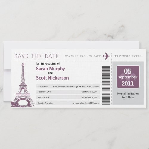 Save the Date Boarding Pass to Paris France