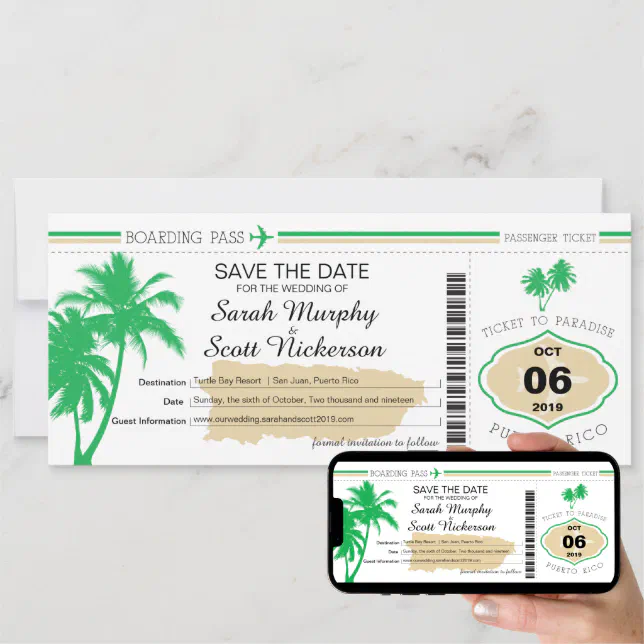 Save the Date Boarding Pass to Puerto Rico | Zazzle