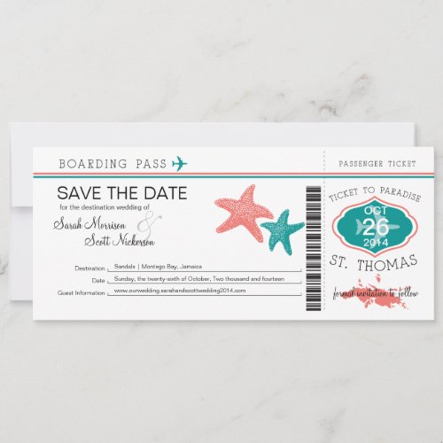 Save the Date Boarding Pass to St. Thomas