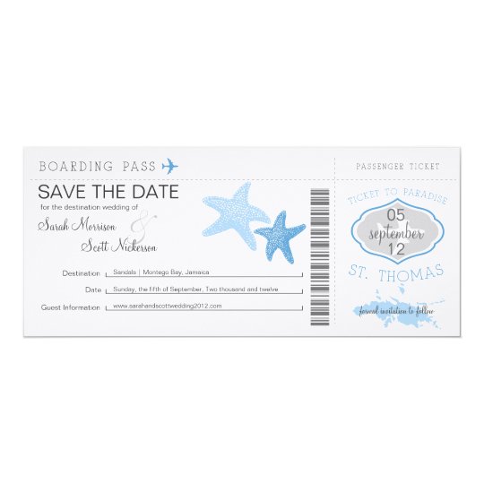 Save the Date Boarding Pass to St. Thomas Card | Zazzle