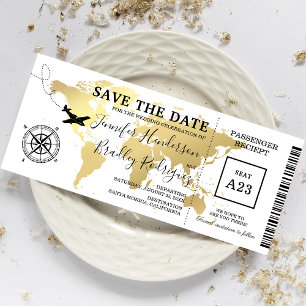 Save the Date Boarding Pass World Map