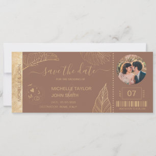 Save the Date Boarding Pass World Map Beach Photo  Invitation