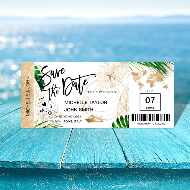 Save the Date Boarding Pass World Map Cruise Invit Invitation (Creator Uploaded)