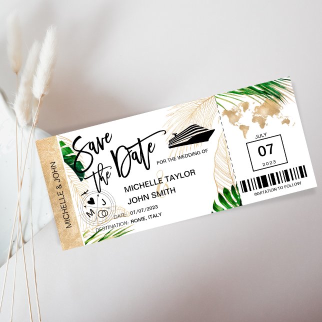 Save the Date Boarding Pass World Map Cruise Invitation (Creator Uploaded)