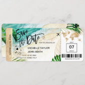 Save the Date Boarding Pass World Map Island Invitation (Front/Back)