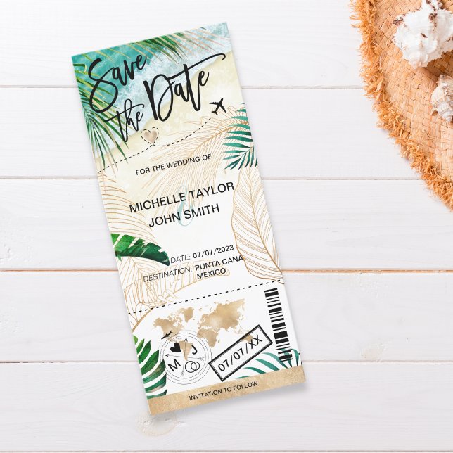 Save the Date Boarding Pass World Map Island Invitation (Creator Uploaded)