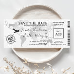 Save the Date Boarding Pass World Map Ticket<br><div class="desc">Boarding pass wedding save the date ticket invitation featuring a elegant silver foil destination world map,  compass,  airplane,  and a personalized text template.</div>