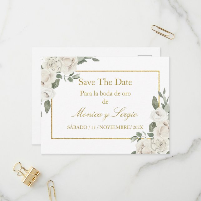 Save the date boda de oro invitation postcard (Front/Back In Situ)