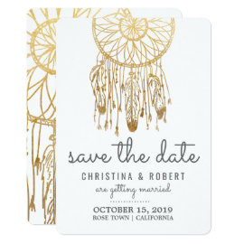 Save The Date Bohemian Dreamcatcher Faux Gold Foil Card