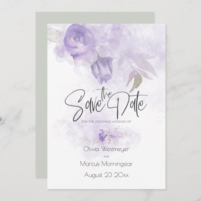 Save the Date Bohemian Light Purple Floral Invitation (Front/Back)