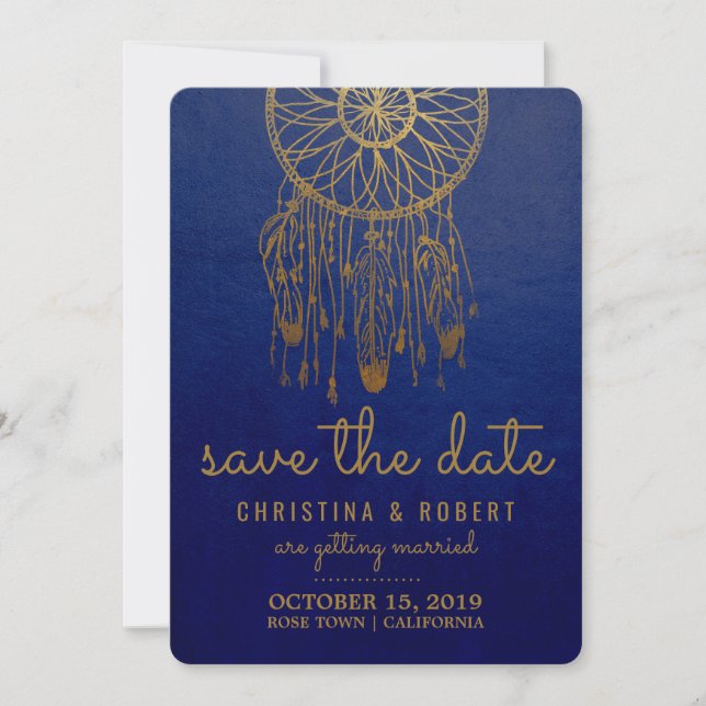 Save The Date Boho Dreamcatcher Faux Gold Foil (Front)