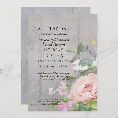 Save the Date BOHO Rustic Floral Wood Barn Peonies Invitation