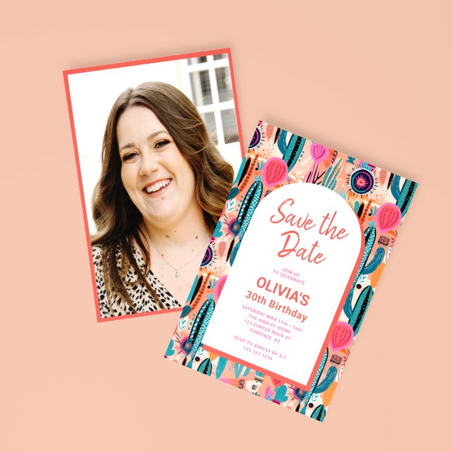 Save The Date Boho Succulent Photo Birthday Invitation (Creator Uploaded)