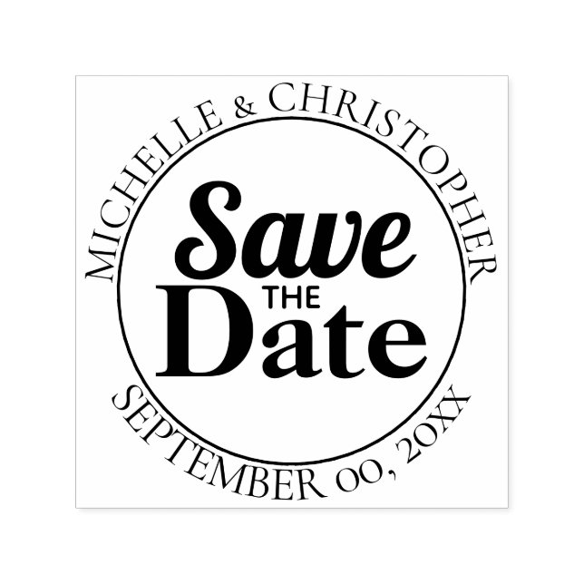 Save The Date Bold Modern round fonts only Self-inking Stamp (Design)