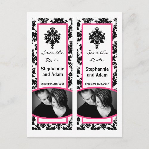Save the Date Book Mark Favors Black Hot Pink Dama Announcement Postcard