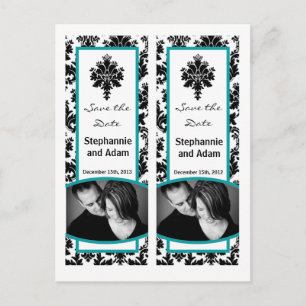 Save the Date Book Mark Favors Black Teal Damask Announcement Postcard